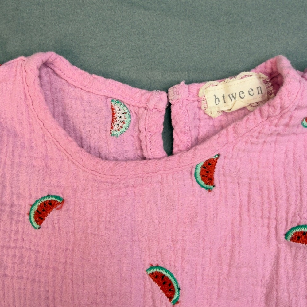 btween Girls Pink Watermelon Cotton Gauze Ruffle Top and Shorts Set Size 5 - Picture 6 of 8